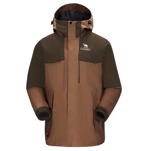 骆驼红木棕冲锋衣女款春秋防风户外三合一保暖加厚羽绒服外套男