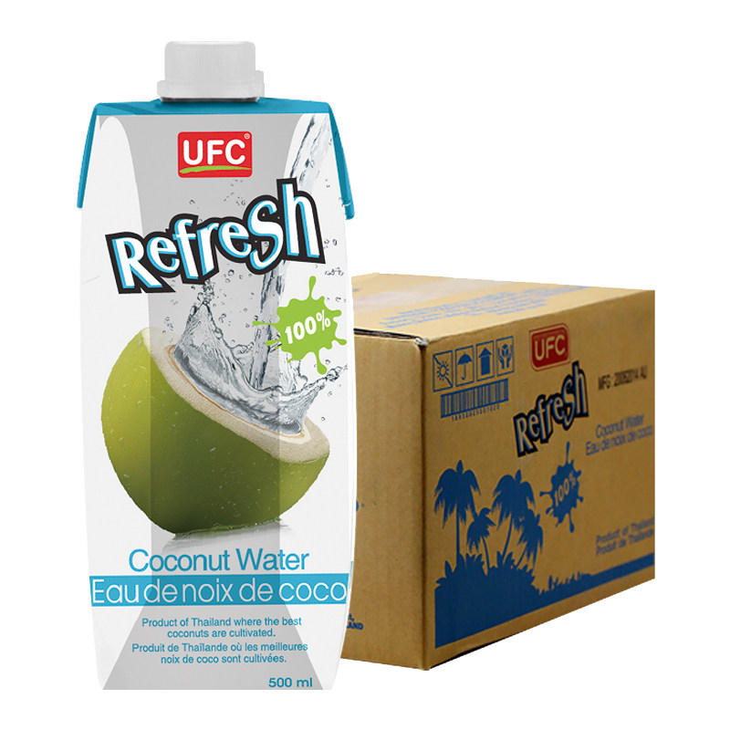 泰国原装进口UFC牌100%纯椰子水原味500ml*12瓶装/整箱西瓜青柠味