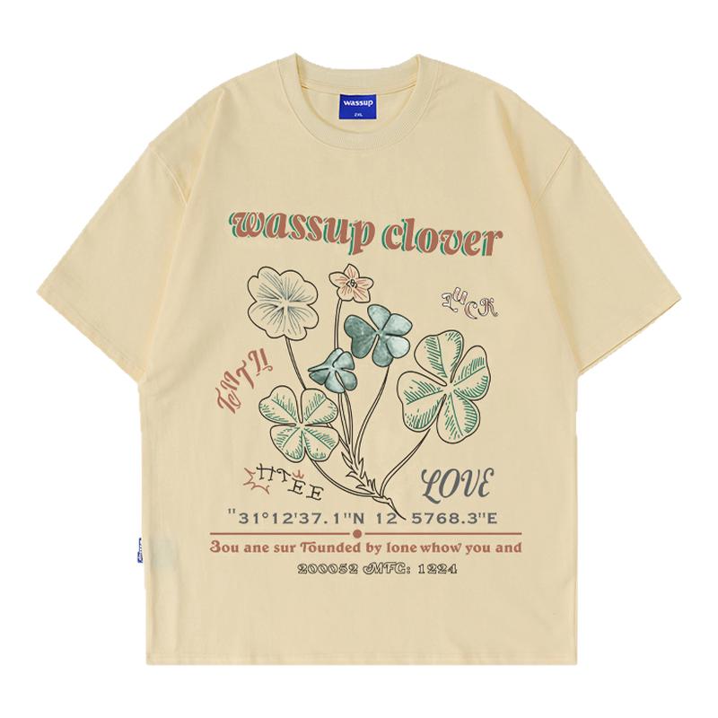 WASSUP荷花国潮重磅纯棉短袖T恤