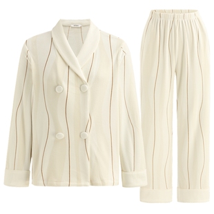 商场同款MYBODY新款秋冬睡衣女复古双排扣毛绒绒青果领长袖家居服