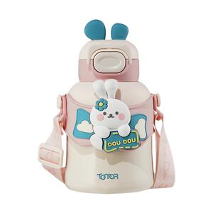 美国PURSING可爱哈喽兔水杯子女学生食品级316便携吸管儿童保温杯