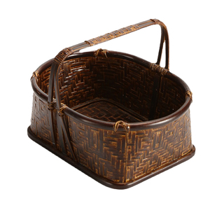 竹编复古提篮收纳果盘篮子手提家用大漆食盒送餐盒茶道具收纳筐