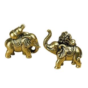 复古实心黄铜百财小象办公桌面小摆件福禄大象茶宠工艺品手把玩件