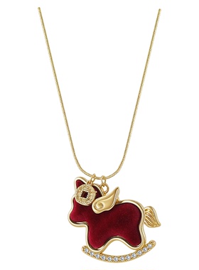 红色小马毛衣项链女款2026新款高级感轻奢小众马年本命年毛衣链