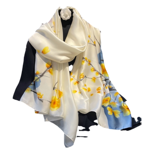 大丝巾女白色纱巾薄围巾春秋冬季中老年人妈妈丝绸披肩两用送礼物