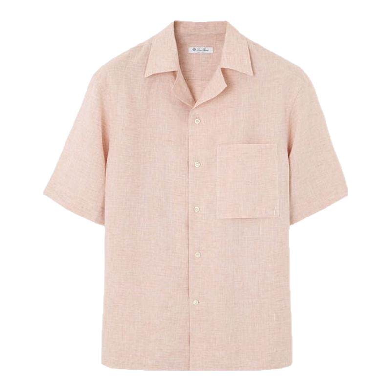LoroPiana/诺悠翩雅男士衬衫保龄风格索莱尔亚麻布宽松开领新款
