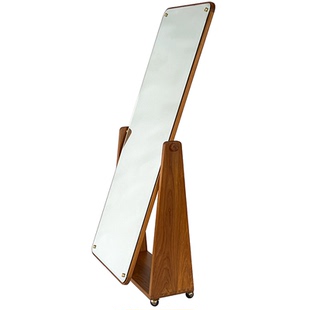 度仓可移动旋转式全身镜北欧缅柚实木双面一体落地镜换试穿衣镜子