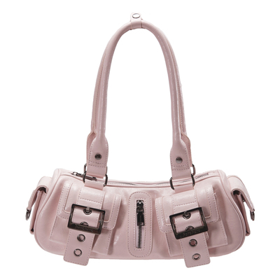 ParoParo亚亚千禧！复古油蜡皮多口袋通勤长柄腋下法棍包金色女包