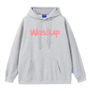 WASSUP潮牌字母卫衣男连帽宽松休闲高街上衣外套秋冬季加绒情侣款