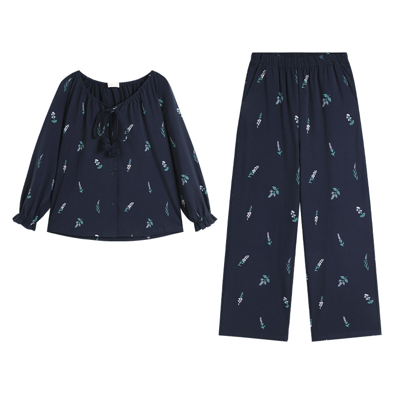 春秋季柔软棉法式优雅家居服套装