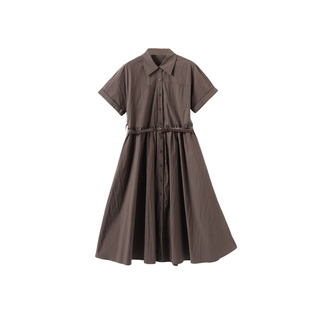 西町村屋休闲短袖衬衣连衣裙女装夏季新款文艺简约裙子XHAB10091