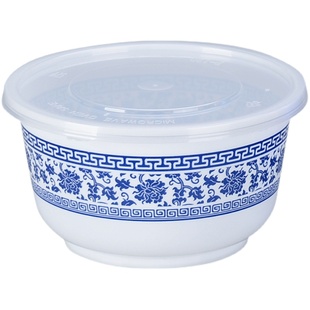 青花瓷圆形一次性餐盒外卖快餐打包盒塑料圆碗饭盒加厚高盖可定制