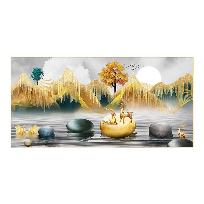 2026新款钻石画石来运转山水画现代轻奢聚招财福鹿水晶贴钻十字绣