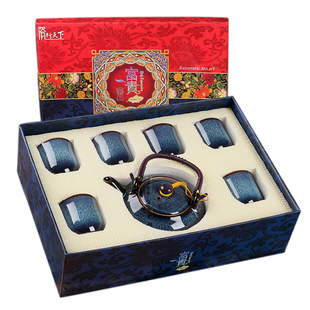 陶瓷拉丝窑变功夫茶具茶壶套装 家用创意礼盒礼品盖碗过滤茶杯海