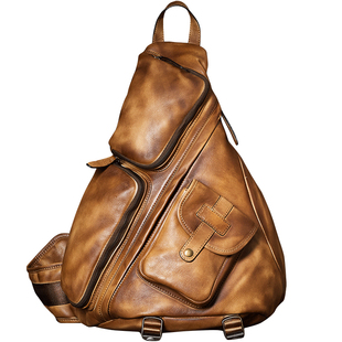 汉名仕B6伞兵头层牛皮三角胸包真皮复古男士单肩斜挎骑行机车男包