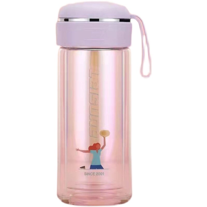 华象双层玻璃杯手提便携泡茶杯