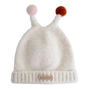 秋冬新款可爱圆球触角宝宝针织帽护耳保暖百搭防寒儿童毛线套头帽