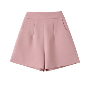 质感西装口袋短裤女2023夏季宽松高腰A字阔腿裤显瘦休闲裤子百搭