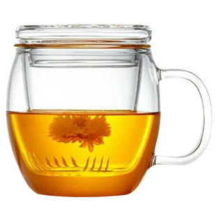 耐热玻璃茶杯加厚办公带盖过滤水杯家用泡花茶玻璃杯500ml大容量