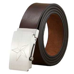 五角星滚轴皮带304不锈钢无牙无孔男士真皮青年裤腰带老式压轴