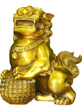 黄铜中式家居客厅装饰品狮子摆件