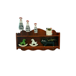 实木墙面置物架 北欧风创意壁挂收纳架 带挂钩置物架