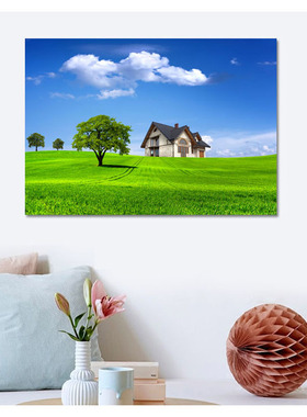 客厅装饰画现代简约田园风格小清新挂画玄关绿色草地酒店餐厅壁画