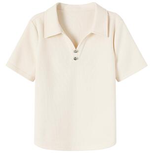 OSA欧莎纯色Polo领短袖T恤女夏季2026年新款正肩短款宽松显瘦上衣