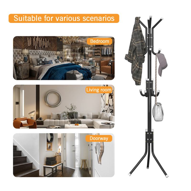 立杆式落地九钩衣帽架房间简易宿舍挂衣架家用挂衣架落地卧室金属