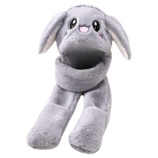 儿童帽子围巾一体秋冬季男童女童围脖宝宝毛绒保暖可爱会动兔耳朵