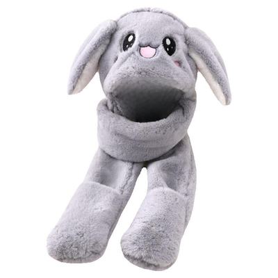 儿童帽子围巾一体秋冬季男童女童围脖宝宝毛绒保暖可爱会动兔耳朵