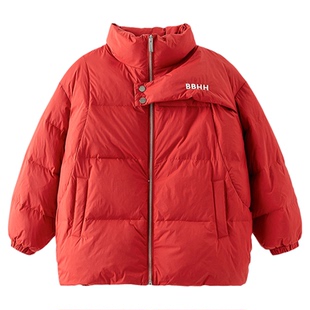 男大童韩系短款羽绒服潮儿童加厚防风抗寒鸭绒外套橘红卡其色冬装