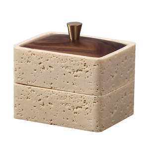 2026新款洞石牙签盒高颜值二合一棉签牙线收纳盒高档创意棉签盒