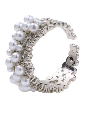 银色珍珠锆石开口食指戒显手白