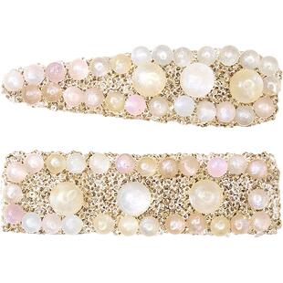 兰诺彩色珠珠发夹女2026新款高端侧边夹前额刘海夹后脑勺一字对夹