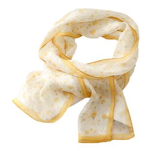 黄色真丝珍珠纱丝巾细长条春季高级飘带桑蚕丝护颈小围巾薄款纱巾