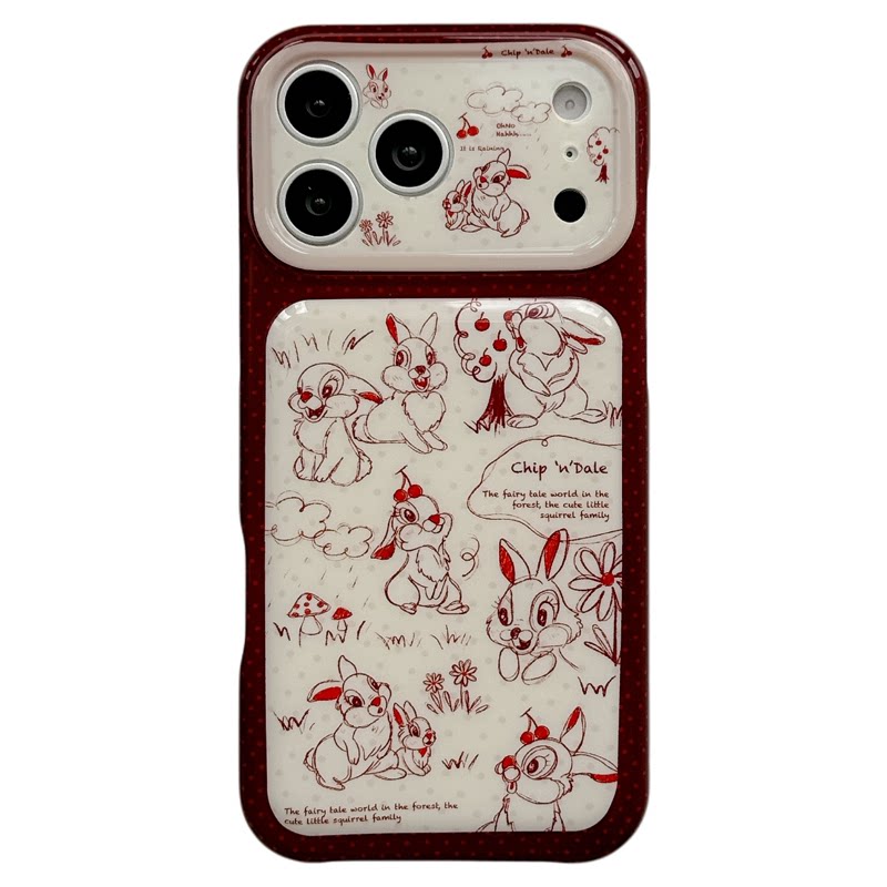MoreRex酒红线条手绘小兔子卡通适用苹果18手机壳iphone17promax新款18pro创意15全包防摔保护套14女16超好看
