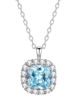 蓝色方糖单钻纯银项链女款送女友