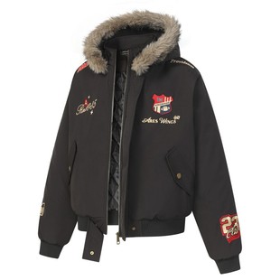 美式hiphop飞行夹克座山雕刺绣棒球服加厚拆卸连帽情侣冬季外套潮