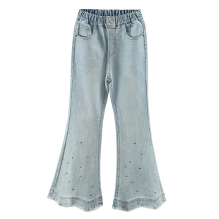 女童春装时髦喇叭裤牛仔烫钻亮闪闪儿童超好看休闲裤新款洋气裤子