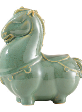 马到成功陶瓷小唐马摆件新中式