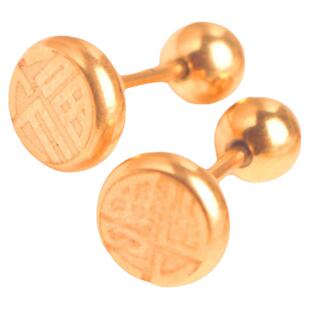 迷你耳骨钉钛钢螺丝拧扣细针耳钉女笑脸福字圆球睡觉免摘金色耳饰