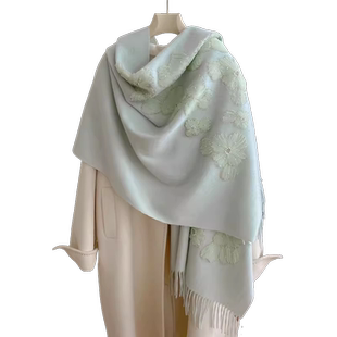 粉色羊毛大披肩外搭高端羊绒围巾妈妈旗袍斗篷冬季女士大气上档次