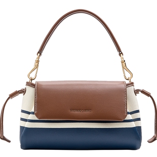 CHARLES&KEITH26夏新款CK2-50271758-A帆布条纹抽绳手提包斜挎包