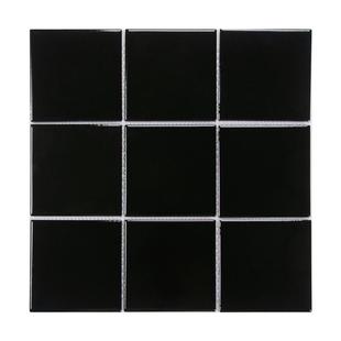 纯黑色陶瓷亮哑光马赛克瓷厨房卫生间背景墙砖格子扇人六角形长条