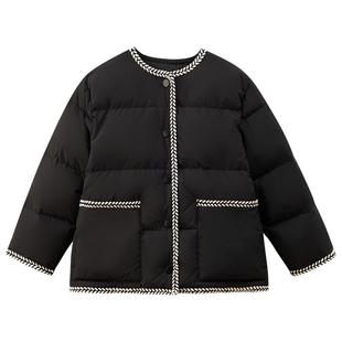 哈齿童装冬季儿童羽绒服黑色小香风简约设计感女童羽绒外套中大童