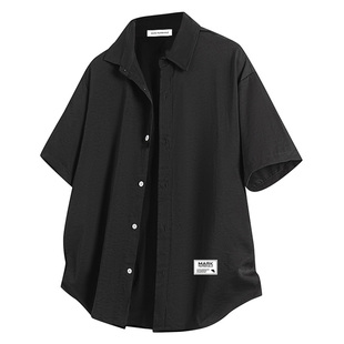 马克华菲纯色短袖衬衫男款夏季薄款美式工装衬衣日系男装美式外套