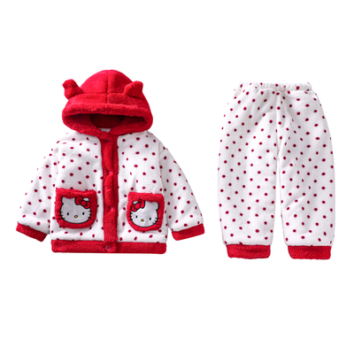 Kitty猫睡衣女儿童冬季2025新款珊瑚绒法兰加绒三层加厚宝宝小孩6