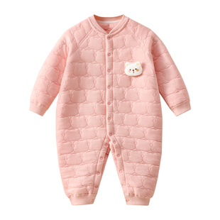 婴儿衣服夹棉幼小月龄外出服秋冬装薄棉服打底睡衣保暖宝宝连体衣