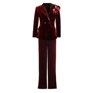 创意狐早春穿搭一整套高级感小西装阔腿裤长裤套装年会主持人套装